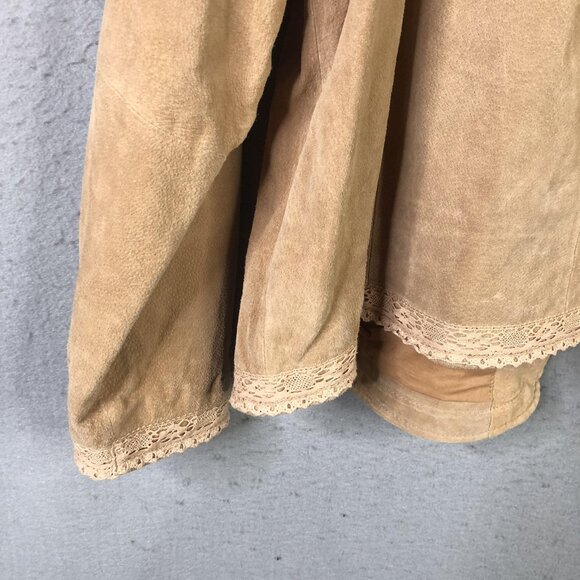 Coldwater Creek Jacket Womens 3X Tan Suede Leather Open Front Lace Trim Boho - Picture 15 of 15